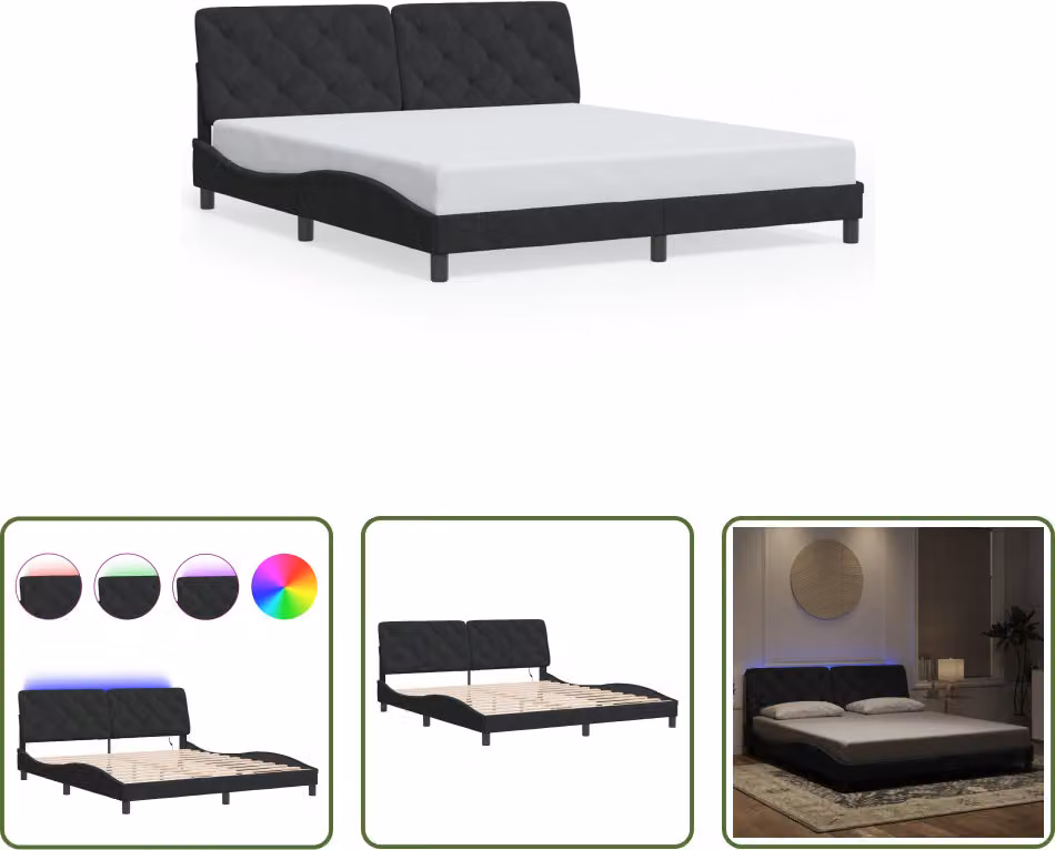 The Living Store Giroletto con luci LED nero 180x200 cm in velluto