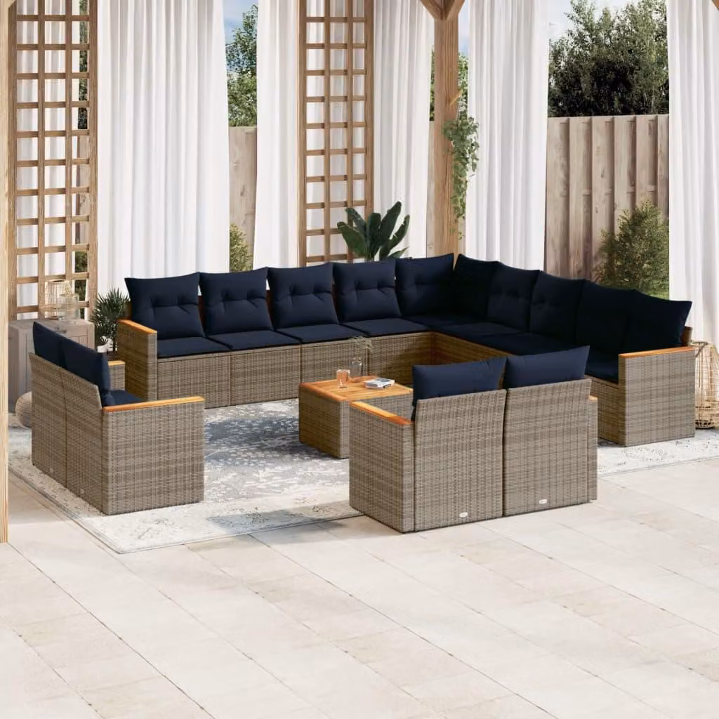 Maison Exclusive - Set divano da giardino da 14 pezzi con cuscini, grigio, polyrattan