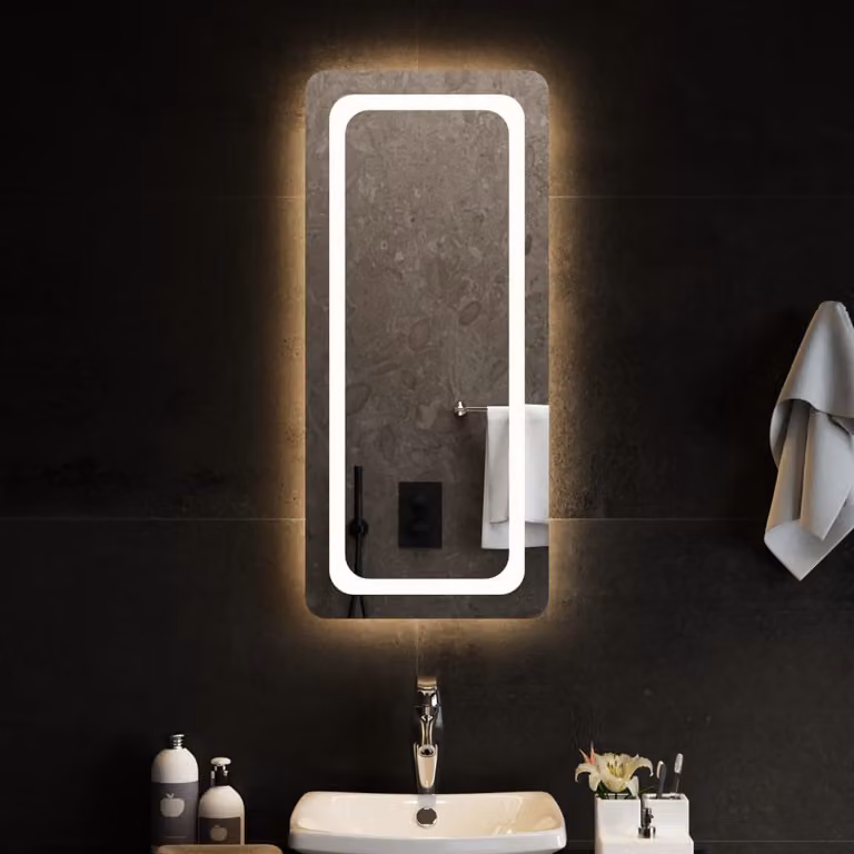 Specchio da bagno con luci LED vidaXL, forma rettangolare, L 40 cm x H 90 cm, colore grigio e trasparente