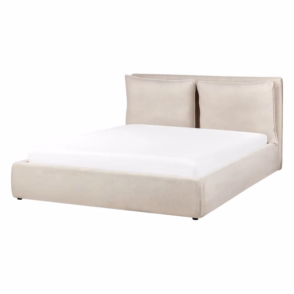 Letto matrimoniale moderno BELIANI in tessuto beige con contenitore a sollevamento L/P/H: 160 x 200 x 184 cm – 2