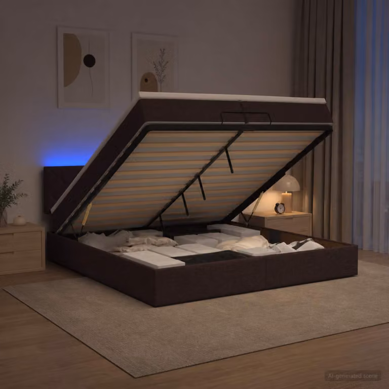 vidaXL Letto Ottomano Moderno con Materasso Ibrido e Illuminazione LED sotto il letto, Marrone e Bianco, L/P/H: 200 x 200 x 88 cm
