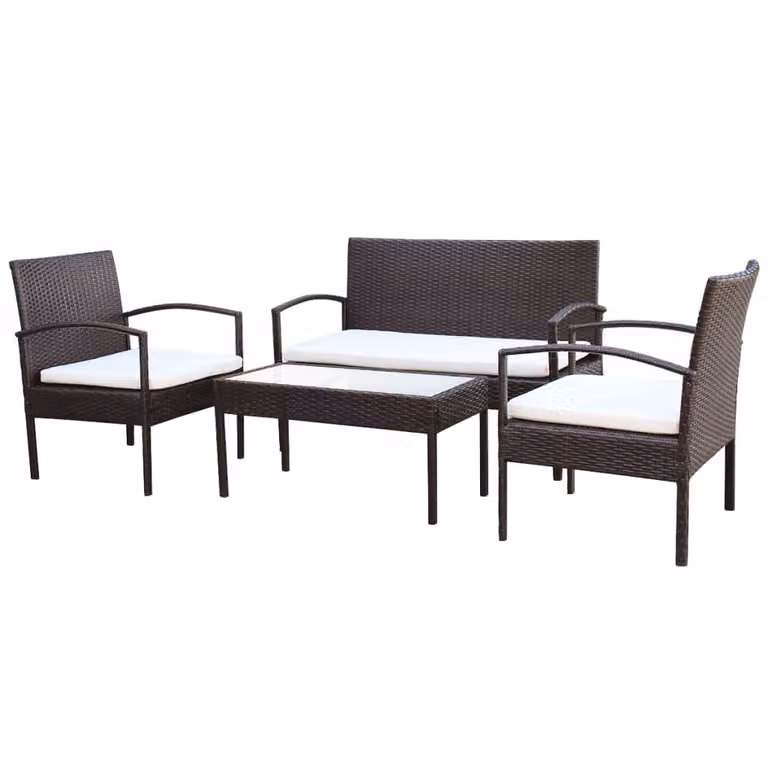 vidaXL Set da salotto da giardino 4 pezzi con cuscini in rattan marrone