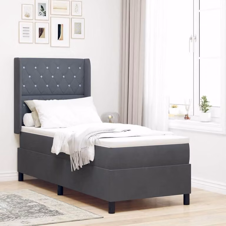 Maison Exclusive - Letto boxspring con materasso e illuminazione a LED, grigio scuro, 80 x 200 cm, velluto