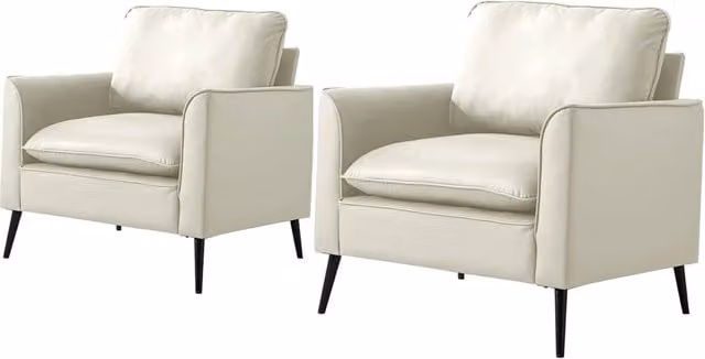 Poltrona Chicfurn in similpelle traspirante bianca con braccioli e cuscini per soggiorno, camera da letto o ufficio