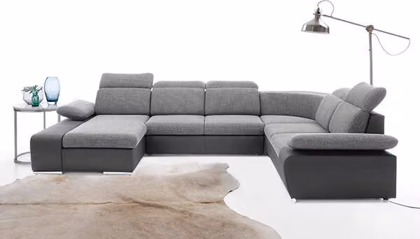 Divano angolare zona giorno Letto a U box funzione letto nero nero-grigio Recamiere sinistra