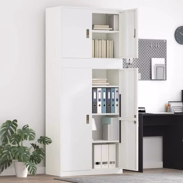 Set di 2 armadi vidaXL in acciaio bianco con serratura e ripiani regolabili L/P/H: 90 x 40 x 210 cm