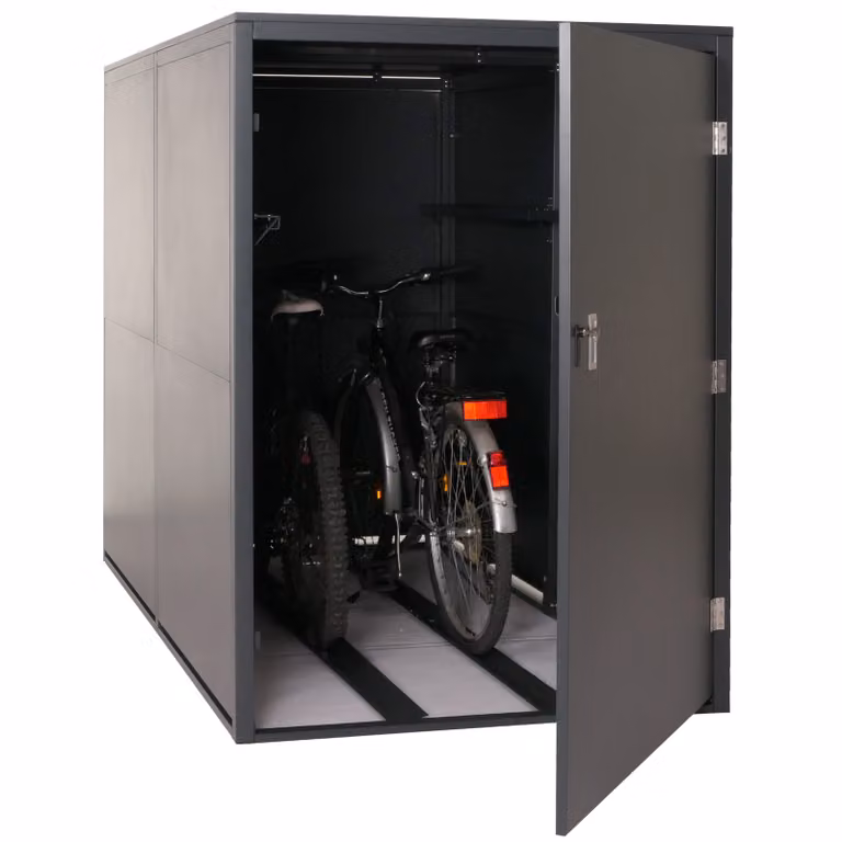 garage per 2 biciclette HWC-L56c, rimessa per biciclette con deposito, in metallo con serratura 160x113x209cm ~ antracite