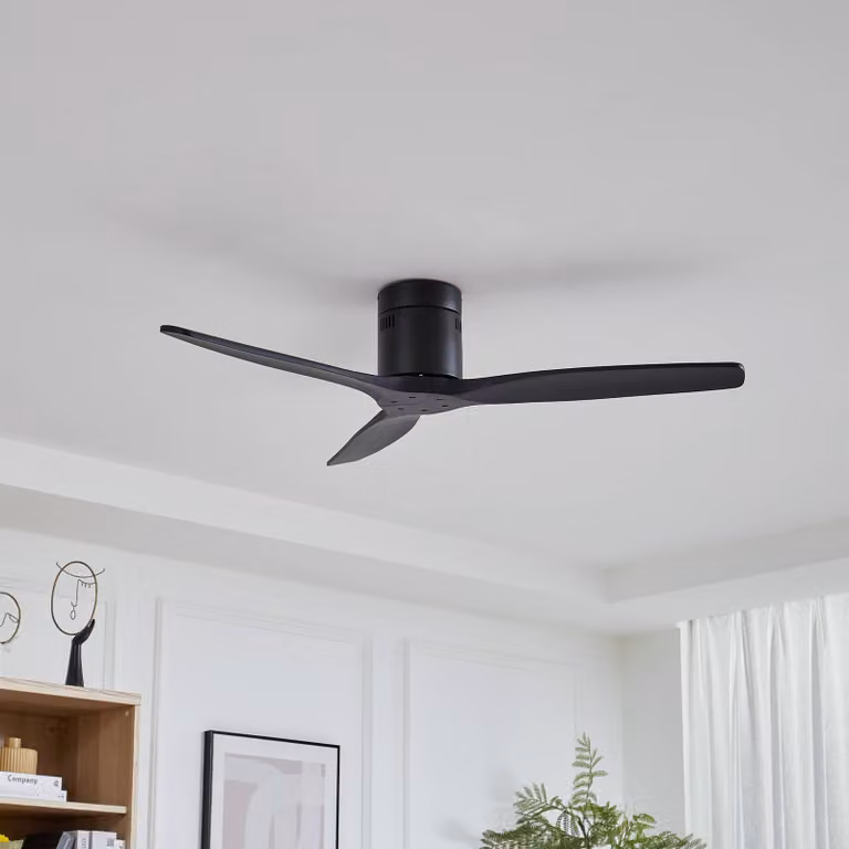Ventilatore da soffitto Lucande Vindur, nero, DC, silenzioso Vindur, Nero, Soggiorno / Sala da pranzo, Metallo, Moderno