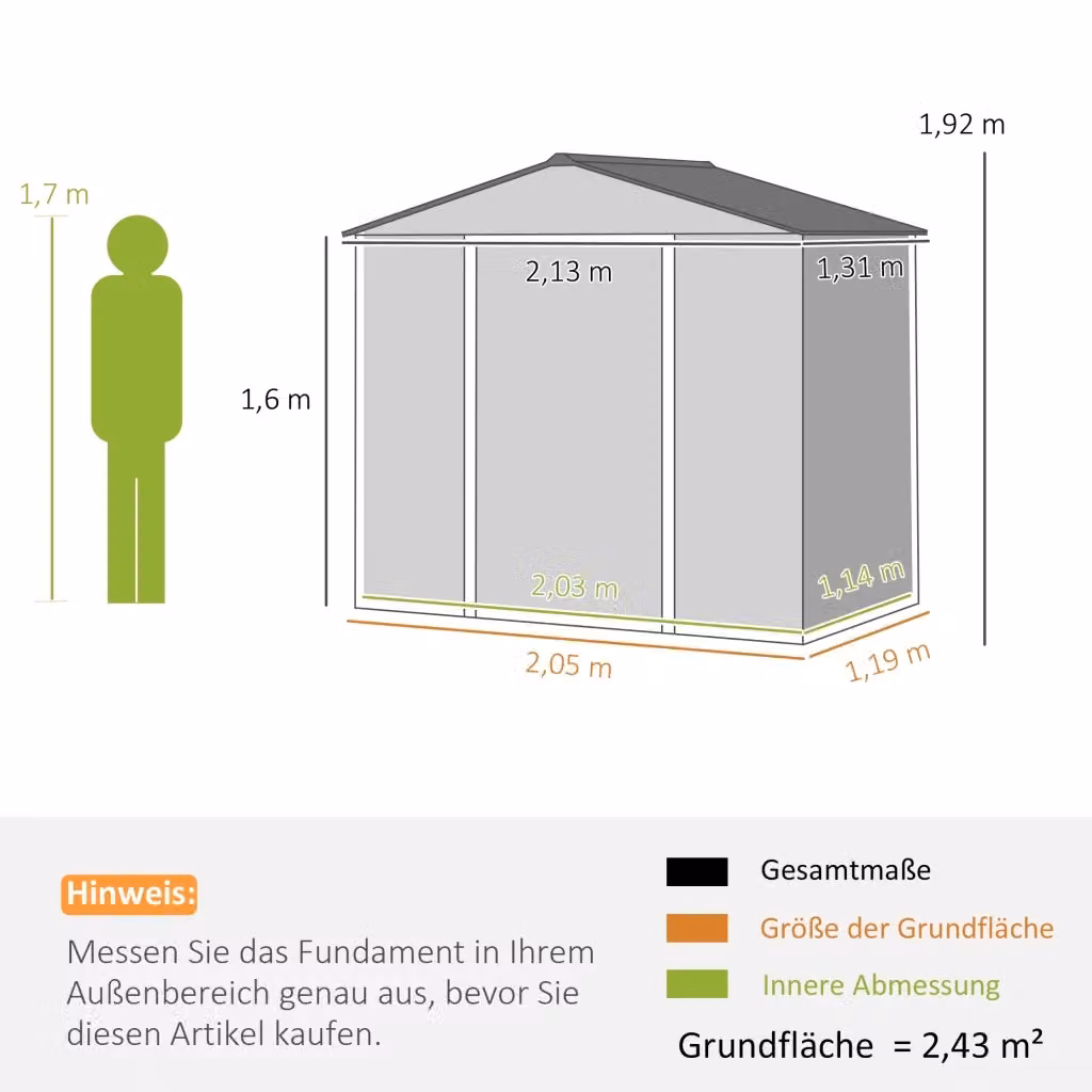 Ripostiglio da giardino REDOM in acciaio galvanizzato grigio con doppia porta e serratura, L/P/H: 213 x 131 x 192 cm – 2
