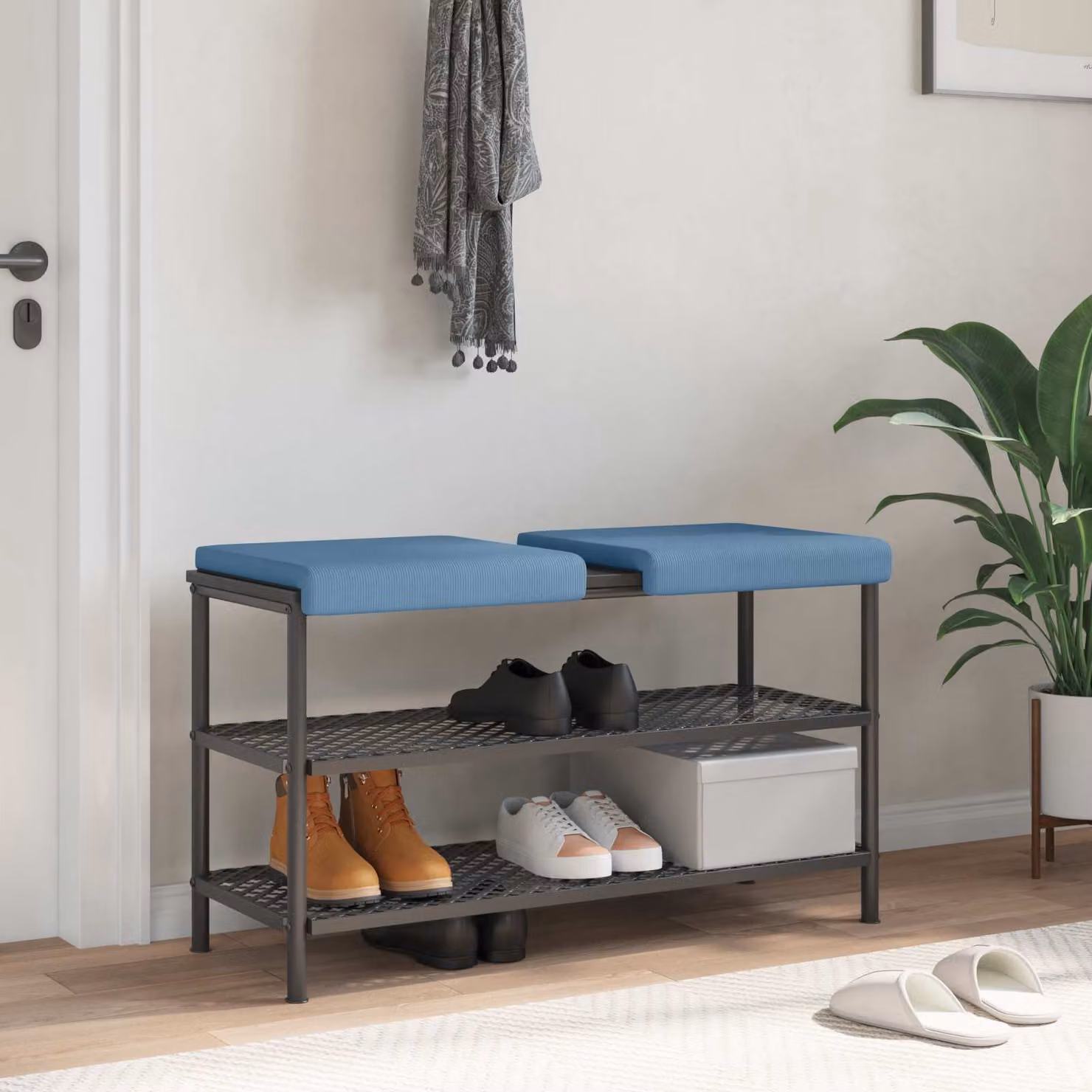 Set di 2 cuscini per panchina vidaXL in velluto a coste blu con imbottitura in schiuma, Profondità: 35 cm