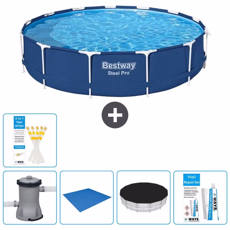 Bestway Steel Pro, piscina in acciaio, forma rotonda - 396x84 cm - composta da 6 parti, modello S22754