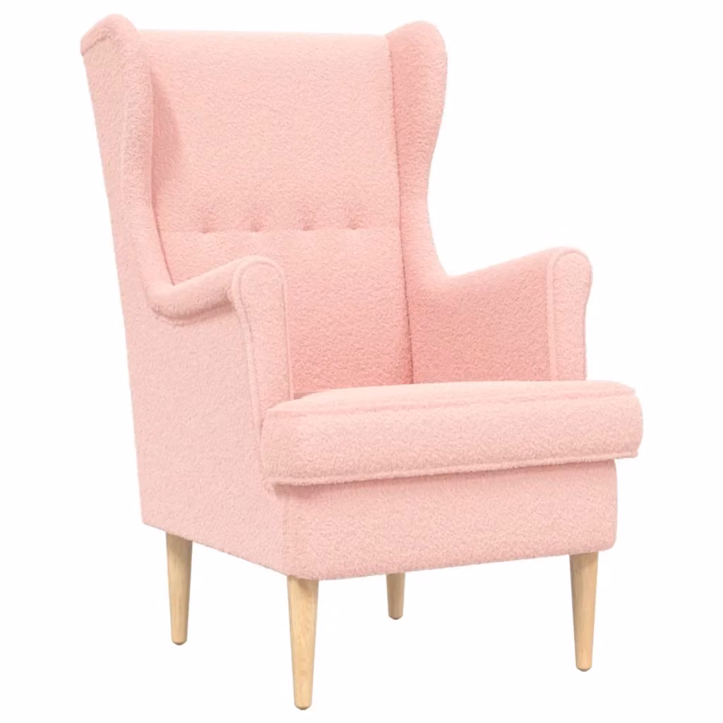 Poltrona moderna in tessuto bouclé rosa vidaXL con braccioli e struttura in legno e metallo – 2