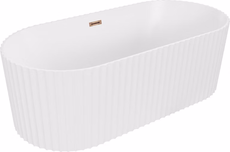 Mexen Paola vasca da bagno autoportante rigata 170 x 80 cm, bianco opaco, troppopieno oro rosa - 52721708001-60