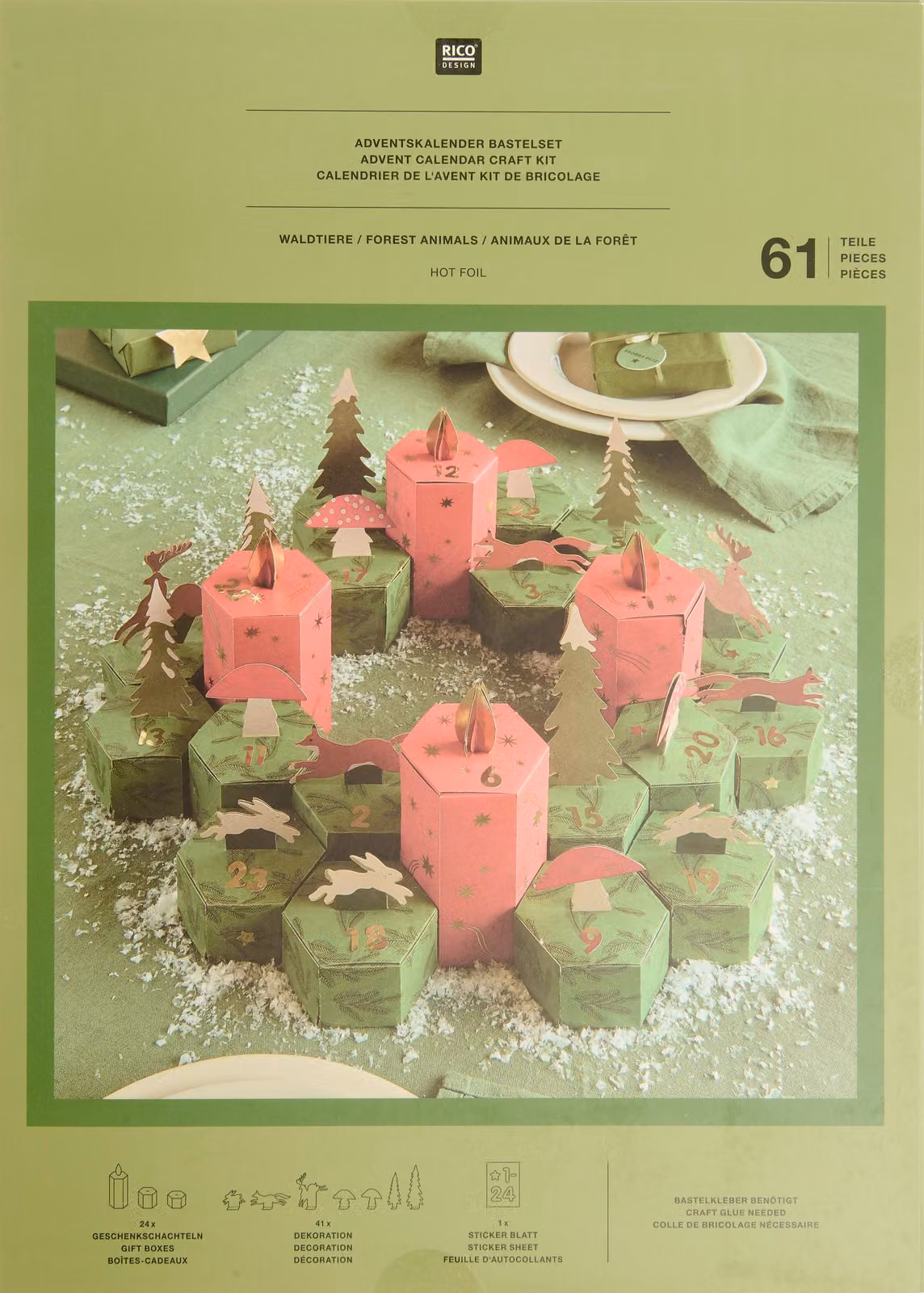 Kit per creare un calendario dell'Avvento a tema animali del bosco, Mix