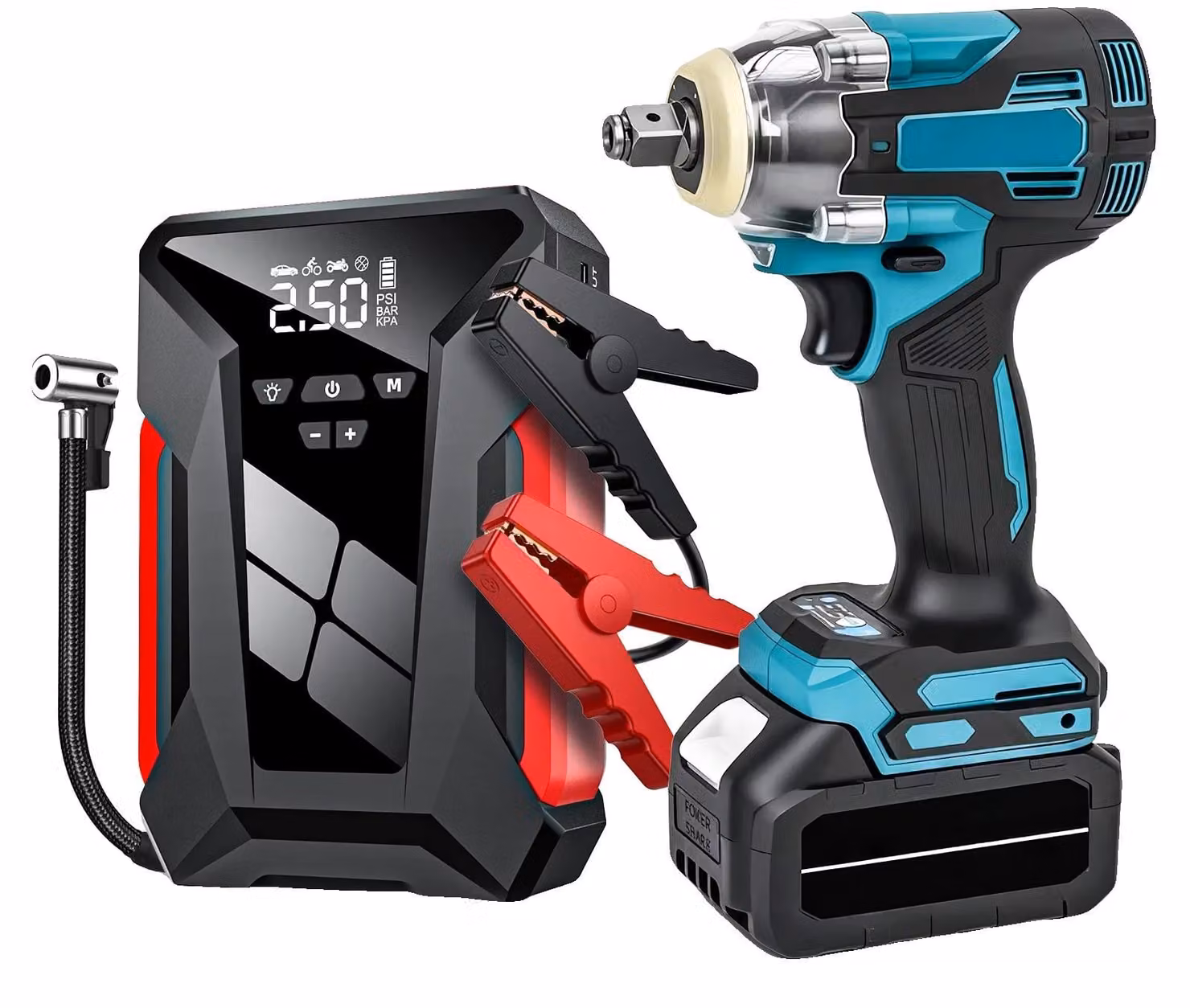 Avvitatore a impulsi, alimentatore di emergenza, kit di riparazione auto, 2-in-1