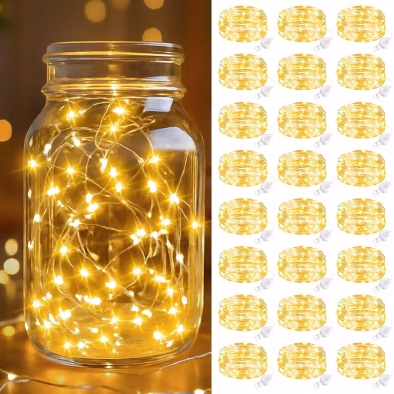 Catena luminosa a LED, set da 24 luci, lunghezza 2 metri, 20 LED bianco caldo, alimentazione a batteria