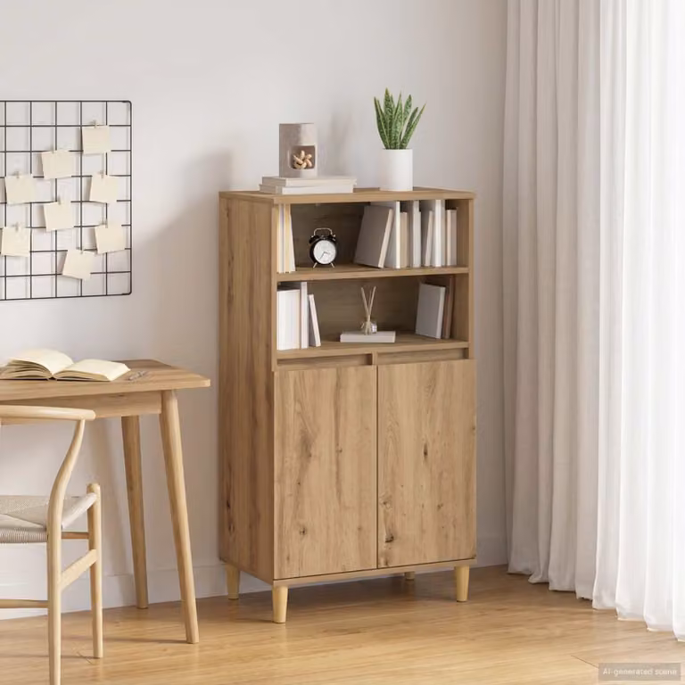 Credenza moderna vidaXL in legno color rovere con ante a battente e ripiani interni, L: 60 cm, P: 36 cm, H: 110 cm