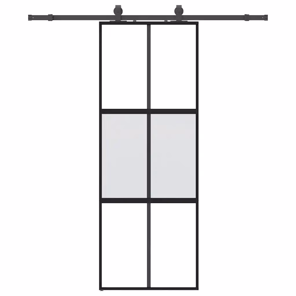 Porta Scorrevole Moderna vidaXL in Vetro Trasparente e Alluminio con Ferramenta Nera L: 76 cm, H: 205 cm – 2