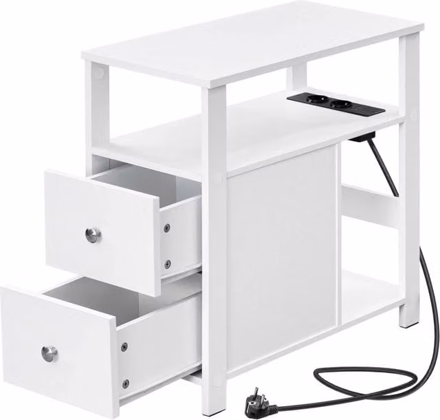 Tavolino REDOM bianco con prese AC e USB, L/P/H: 60 x 60 x 30 cm – 1