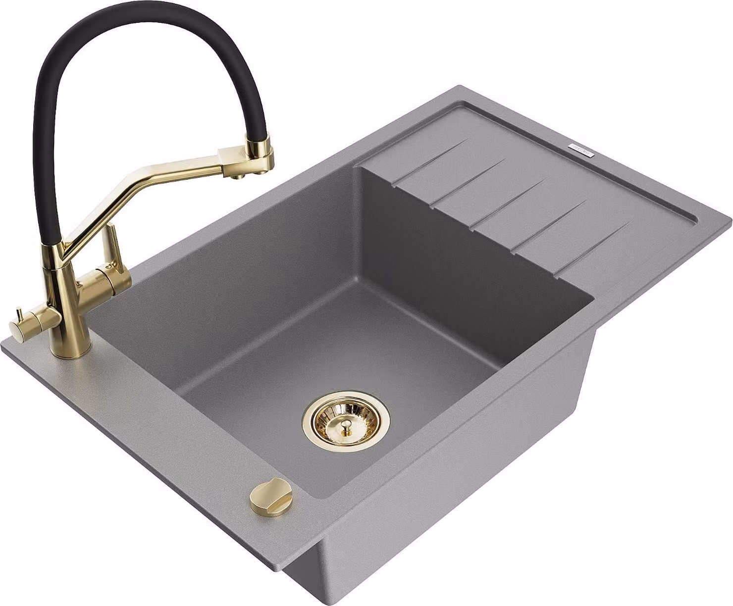 Mexen Elias lavello in granito a 1 vasca con scolapiatti e miscelatore Duo, grigio - 6511-71-671701-57-G