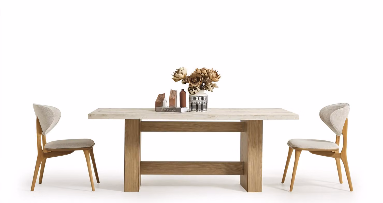 Moderne Esszimmergarnitur Edler Holztisch 4x Polsterstühle 5tlg Set