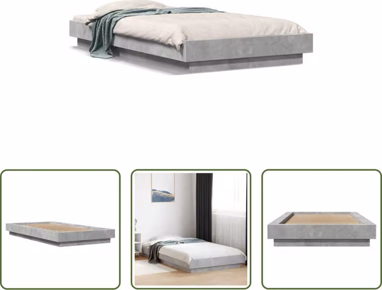 The Living Store Struttura per letto in cemento grigio 90x190 cm Materiale a base di legno