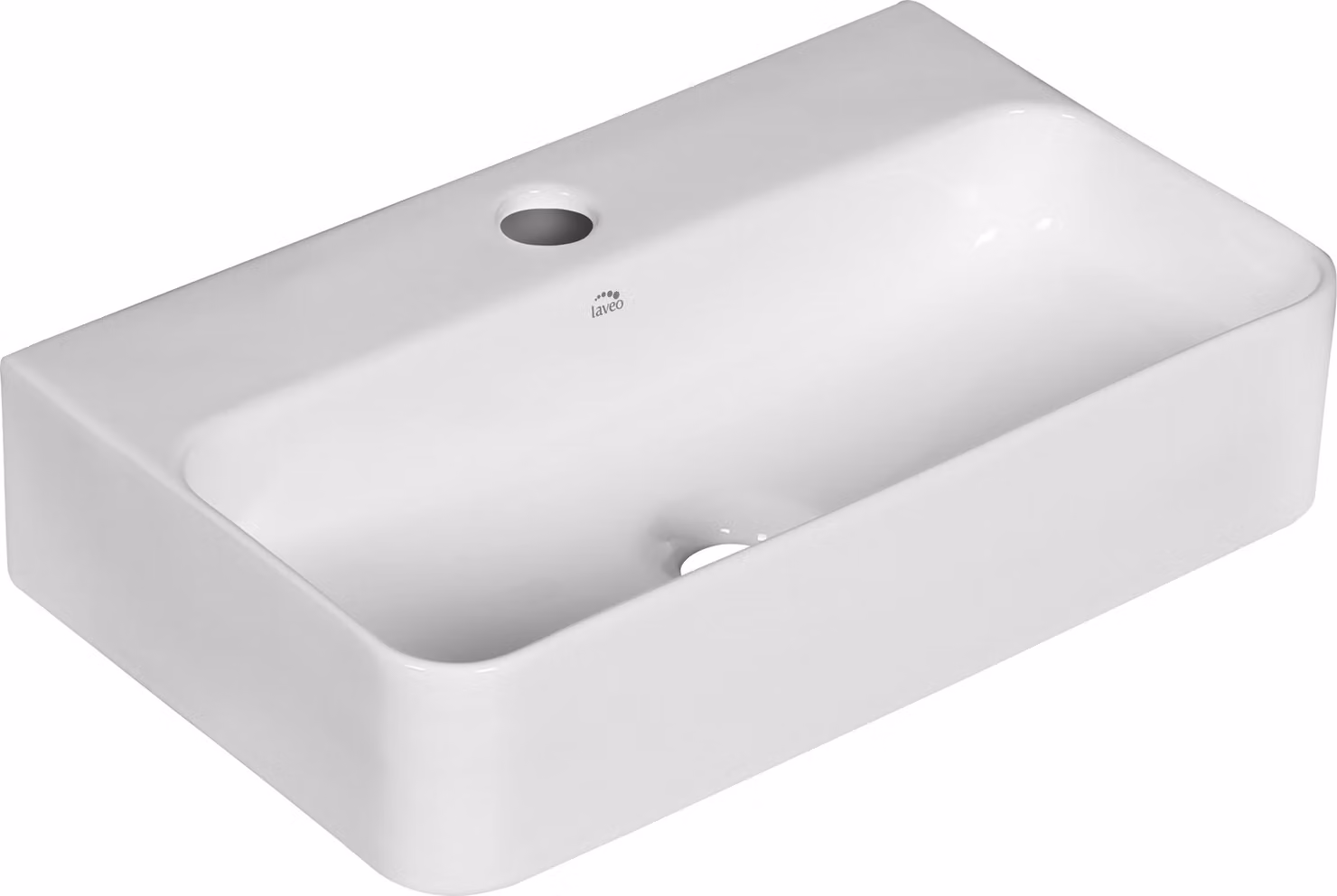Lavabo in Vetroceramica Kvadrato con foro per rubinetto, da appoggio/a parete, bianco, 45,5x28,5 cm, Laveo