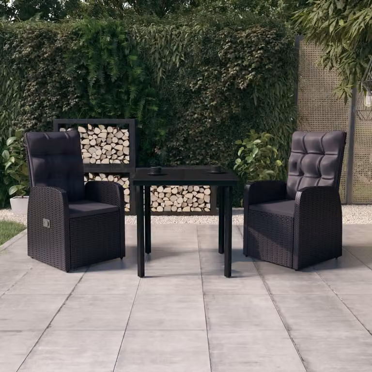 Maison Exclusive - Set da pranzo da giardino a 3 pezzi con cuscini neri