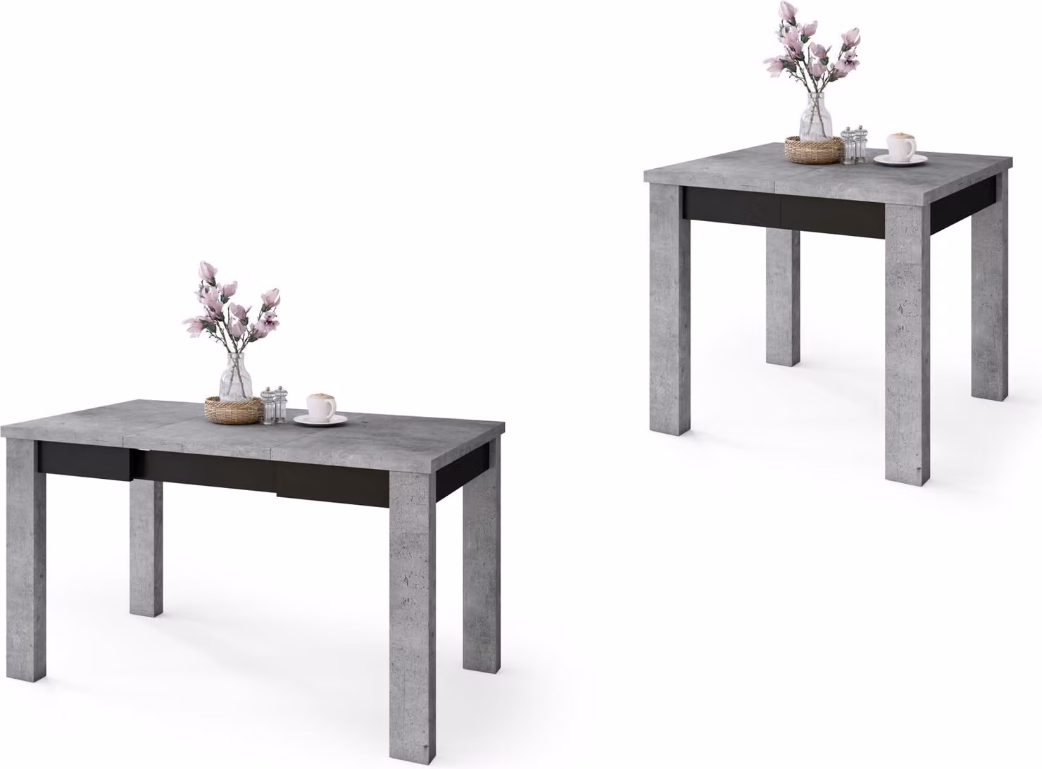Tavolo All4All Faro, tavolo da soggiorno, con piano aggiuntivo, tavolo da pranzo in legno, tavolo per la sala da pranzo, allungabile fino a 130 cm, dimensioni 80x75 cm, colore: grigio cemento e nero