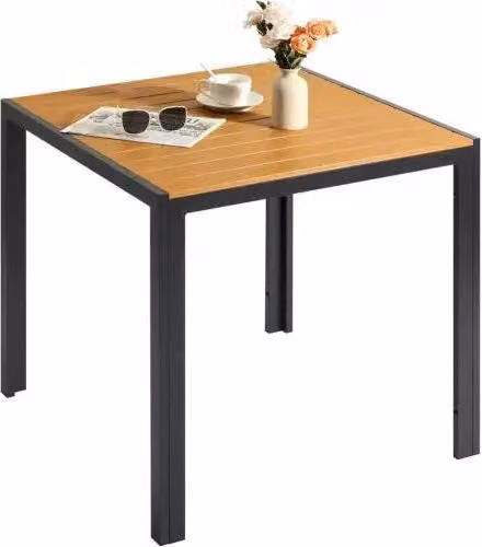 Tavolo da giardino - Tavolo da pranzo per esterni - Struttura in alluminio - Piano in WPC effetto legno - Resistente alle intemperie e al calore - Piedini antiscivolo - Quadrato 75x75x72 cm - Struttura nera