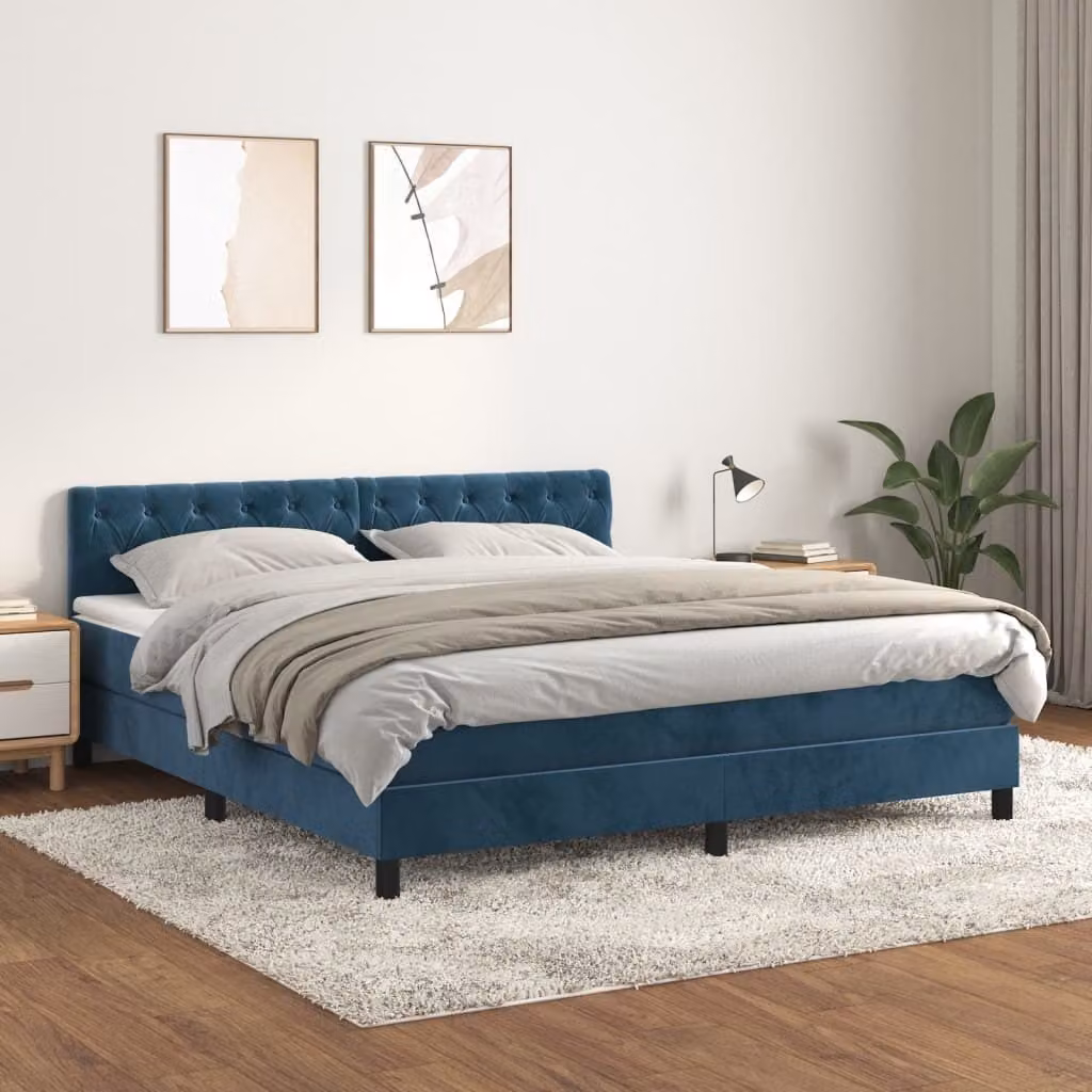 Maison Exclusive - Giroletto a Molle con Materasso Blu Scuro 160x200 cm in Velluto