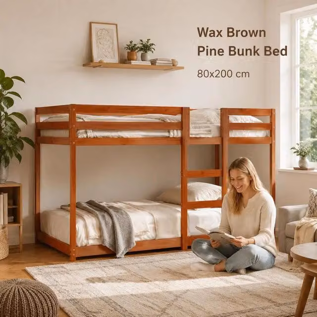 Bunk Bed Wax Brown 80x200 Cm Solid Pine Wood