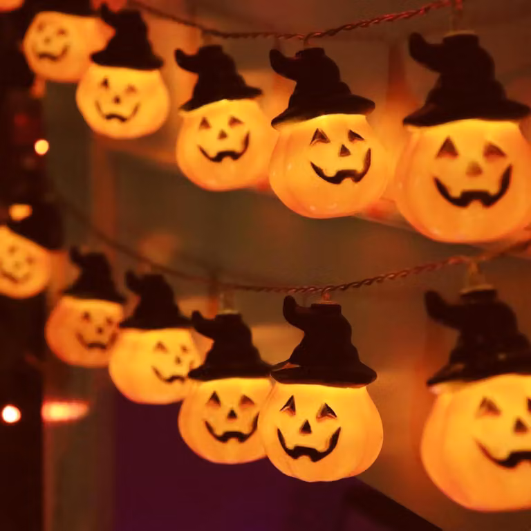 Catena luminosa a forma di zucca, lunghezza 3 metri, 20 LED, luce bianco caldo, design 3D