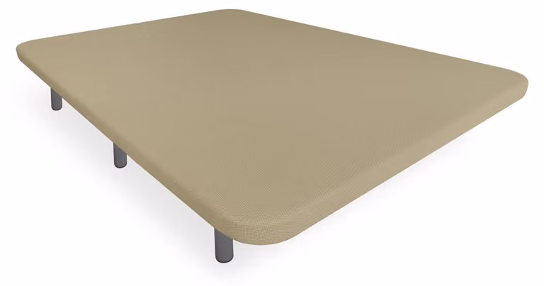 Base imbottita 3D per materasso, dimensioni 135x190 cm, color beige, con 5 stecche, e 6 gambe in metallo