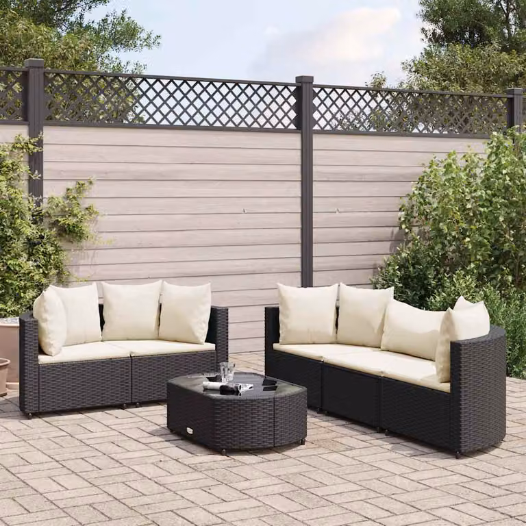 vidaXL Set Divano da Giardino a L 6 pz con Cuscini e Tavolino Nero in Polyrattan e Acciaio