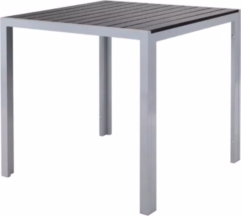 Tavolo da giardino Bolt Edge in alluminio – 75x75x72 cm – Quadrato – Superficie in WPC – Tavolo da bistrot e da pranzo – Resistente al calore e alle intemperie – Grigio – Per interni ed esterni