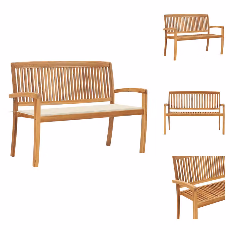 vidaXL Panca da giardino impilabile con cuscino 128,5 cm in teak massiccio - Panche da giardino
