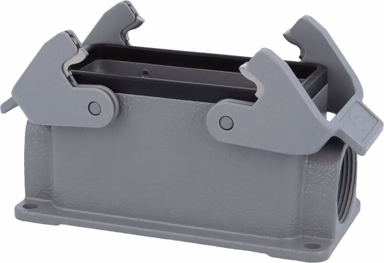 HARTING Han 16B Base bassa, 1xPG21 uscita cavi laterale, con 2 staffe trasversali Vite PG21 Area di serraggio