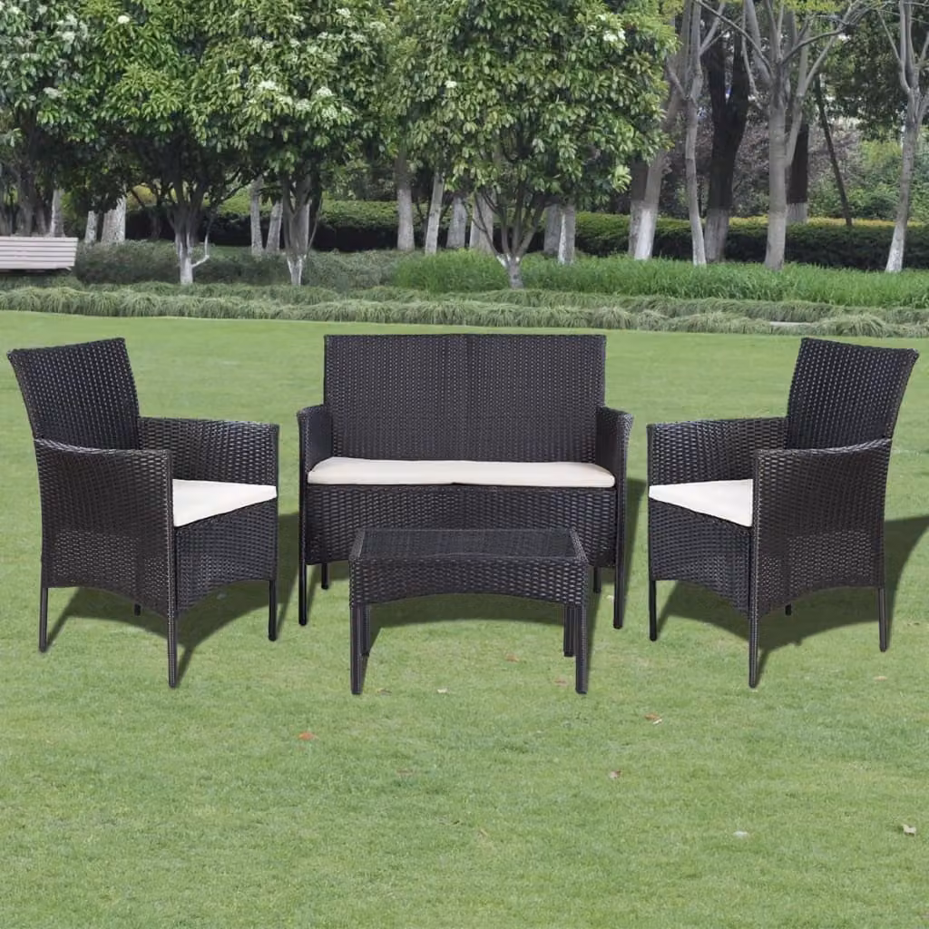vidaXL Set da salotto da giardino 4 pezzi con cuscini in polirattan nero