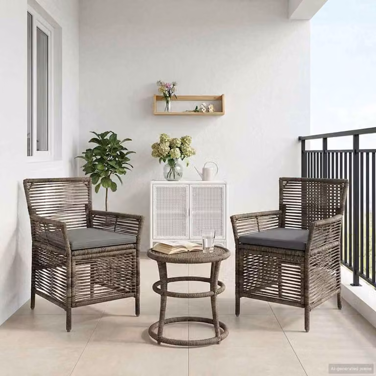 Set di 2 sedie da esterno vidaXL in polyrattan grigio con cuscini e braccioli
