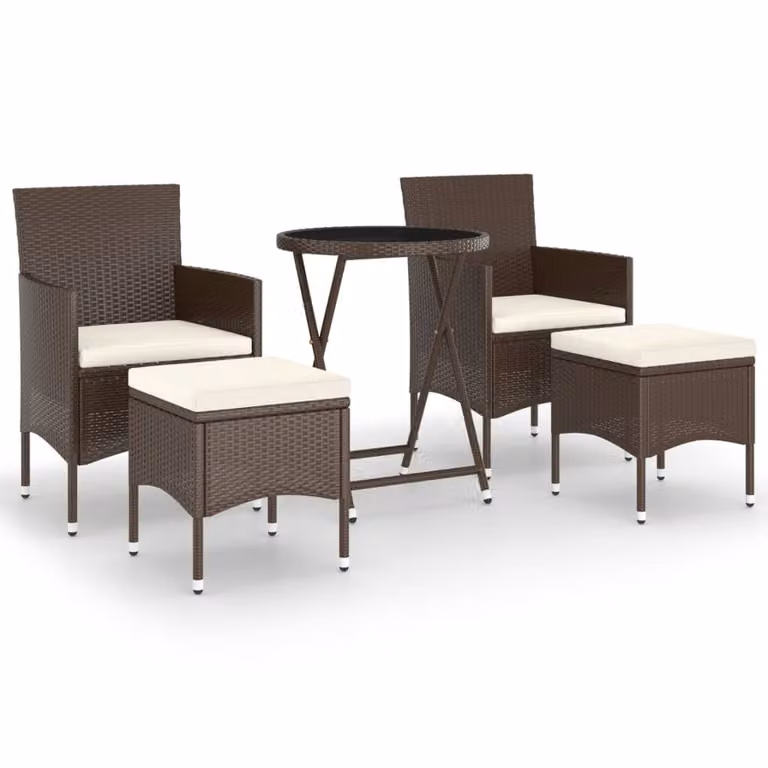 Set Bistrot Giardino 5 pz Polyrattan e Vetro Temperato Marrone