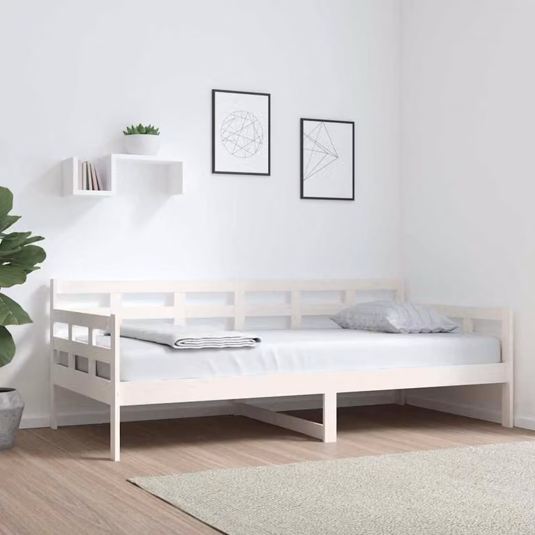 vidaXL Letto singolo in legno massello di pino bianco stile rustico L 190 x P 90 x H 96 cm