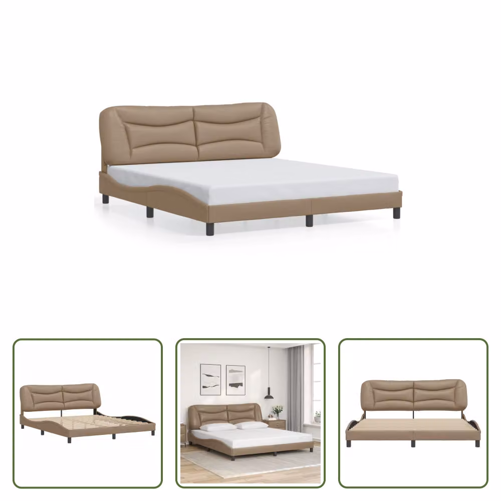 The Living Store Giroletto con testiera cappuccino-marrone 180x200 cm in ecopelle