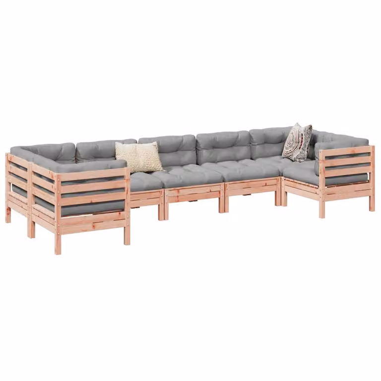 Set di divani da giardino vidaXL a forma di L composto da 7 pezzi in legno massello con cuscini inclusi, colore marrone e grigio