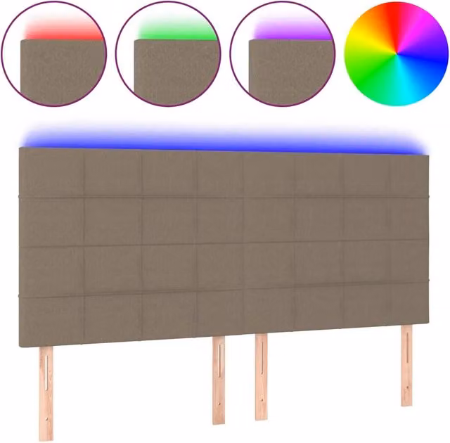 Testiera con illuminazione LED e porta di ricarica USB in tessuto beige, L: 160 cm, P: 5 cm, H: 118/128 cm – 1