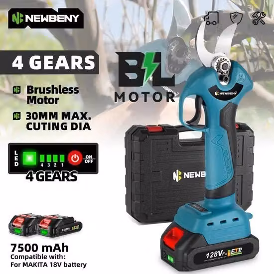Forbice da potatura elettrica a batteria SimpleStore Verde con 4 velocità e 2 batterie