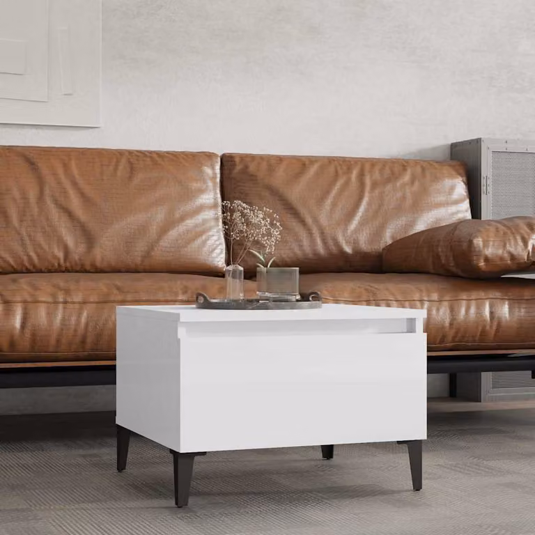 vidaXL Tavolino da Soggiorno Bianco Lucido in Legno e MDF L: 50 cm, P: 46 cm, H: 35 cm