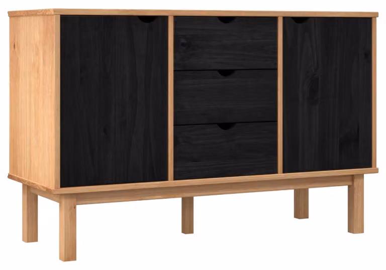 Credenza OTTA Nero 113,5 x 43 x 73 cm Legno Massello di Pino