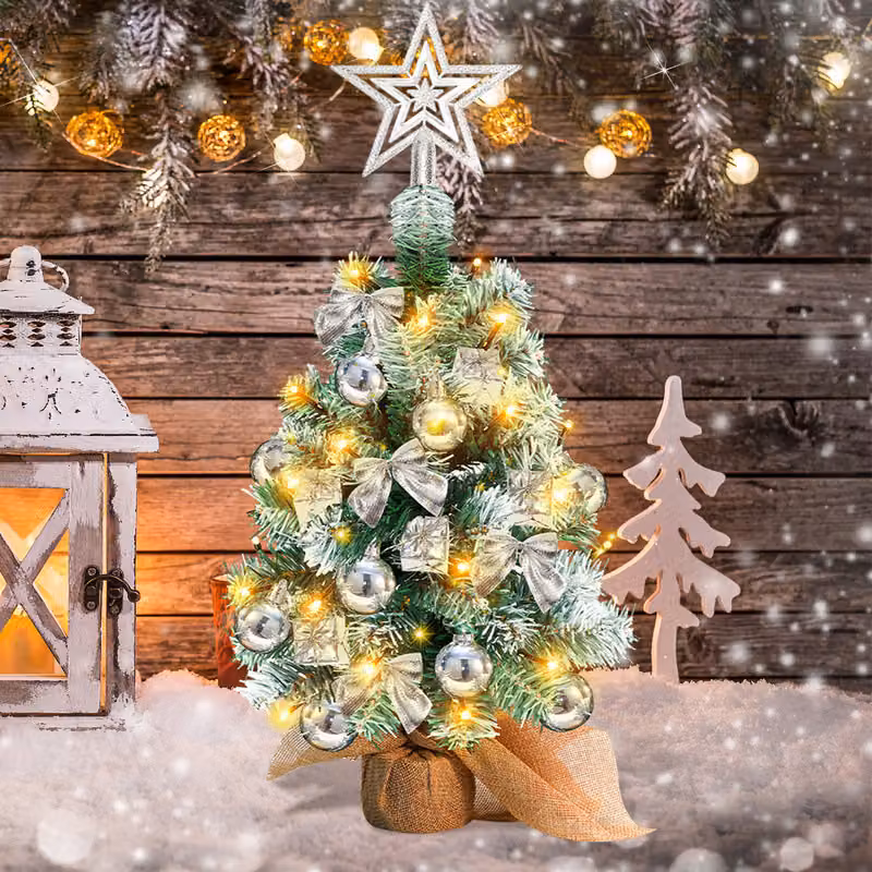 Jopassy Albero di Natale Artificiale LED Abete 40 cm Albero di Natale Illuminato Decorazione natalizia Albero decorativo di luci, Argento