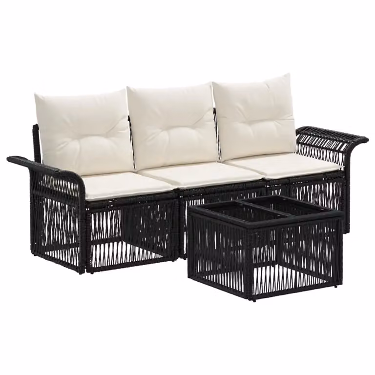 Set Salotto da Giardino Moderno DESIGN IN composto da Divano 3 Posti e Tavolino con Cuscini in Tessuto Nero